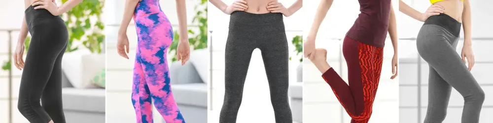 Collage of young woman in different sport pants